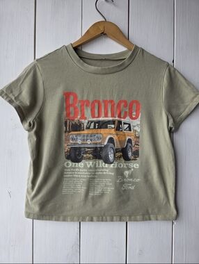 Ford Bronco Olive Green Graphic Crop Top Automotive Womens Large
